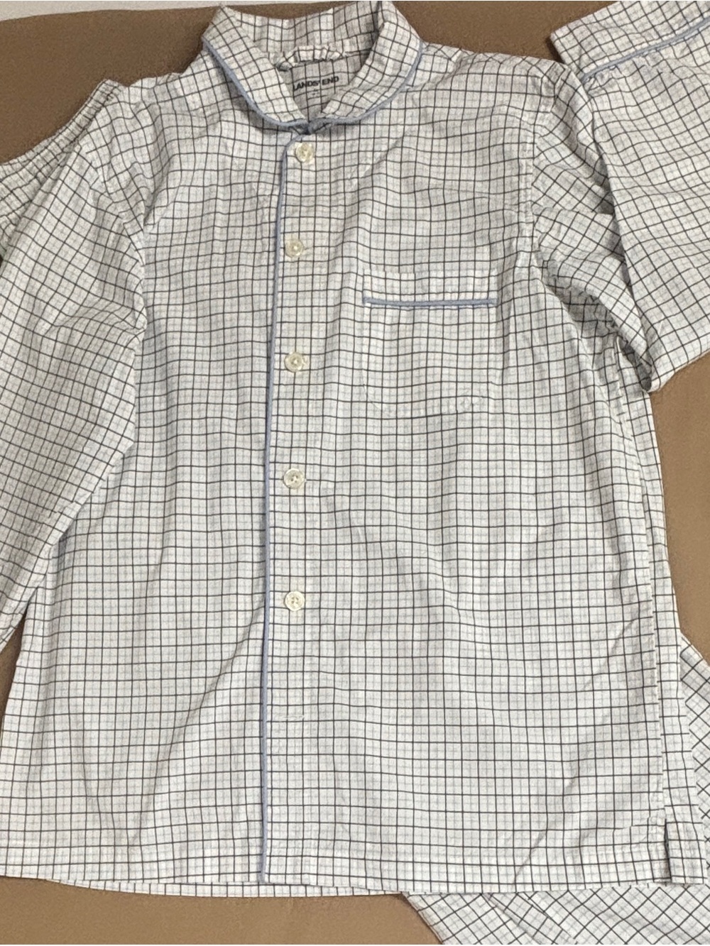 Land's End unisex Check Cotton pyjamas - White with Blue Grid